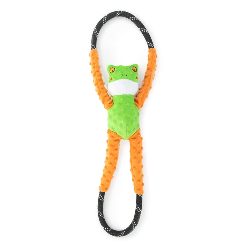 ZippyPaws RopeTugz - Durable Dog Pull Rope Toy, Interactive Tug of War for Large, Medium, & Small Dogs, Squeaky Pet Products to Keep Them Busy, Made with Heavy Duty Climbing Rope - Frog - Image 1
